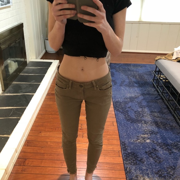 Paige stretch skinny jeans in khaki w/zipper ankle - Picture 6 of 8